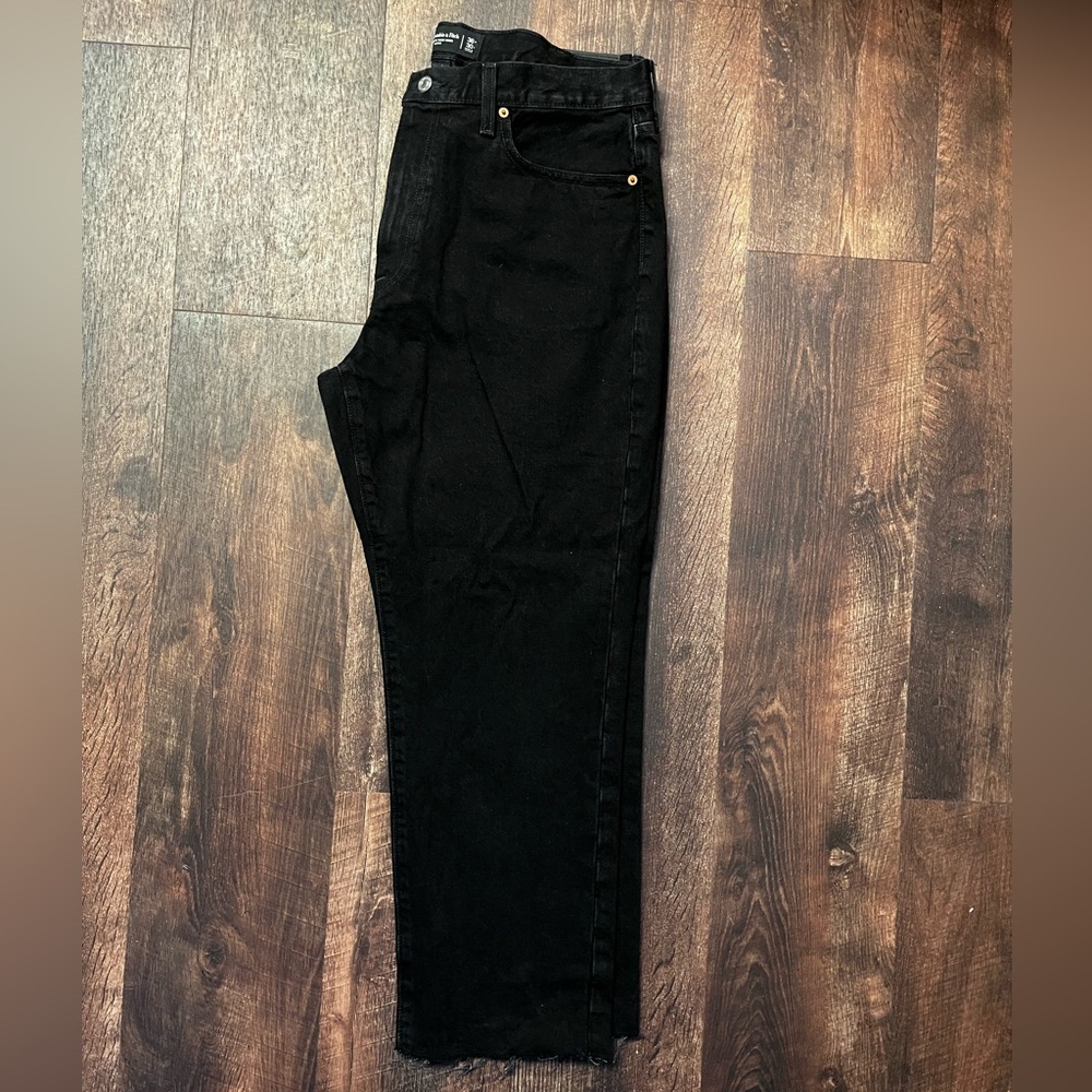 Black Abercrombie loose fit jeans. Size 36 waist. distressed bottoms